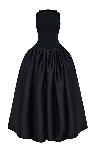 Rasario OpenBack CrepeSatin Maxi Dress Black FR 36