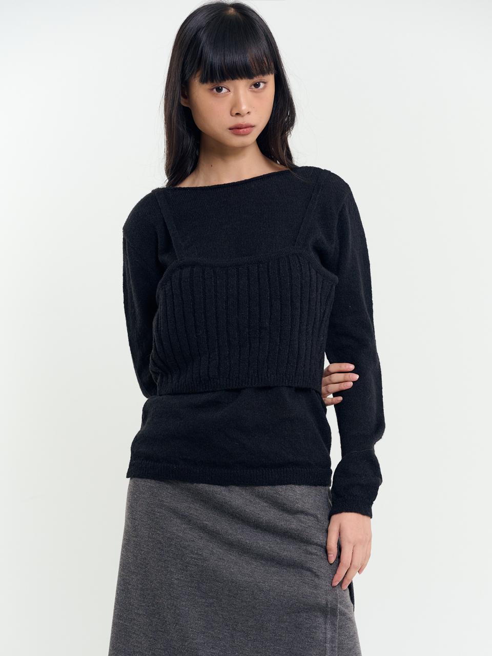 RAVEROUS Bustier Knit Set Sweater [Black]