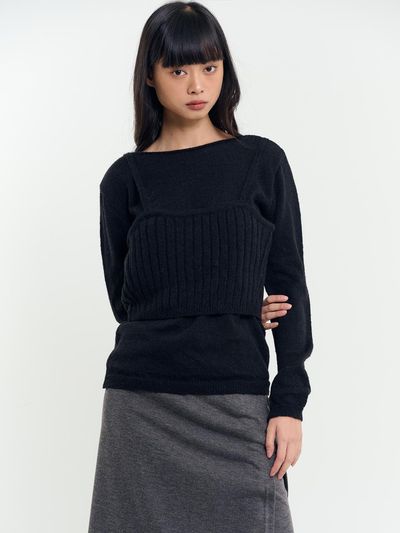 RAVEROUS Bustier Knit Set Sweater [Black]