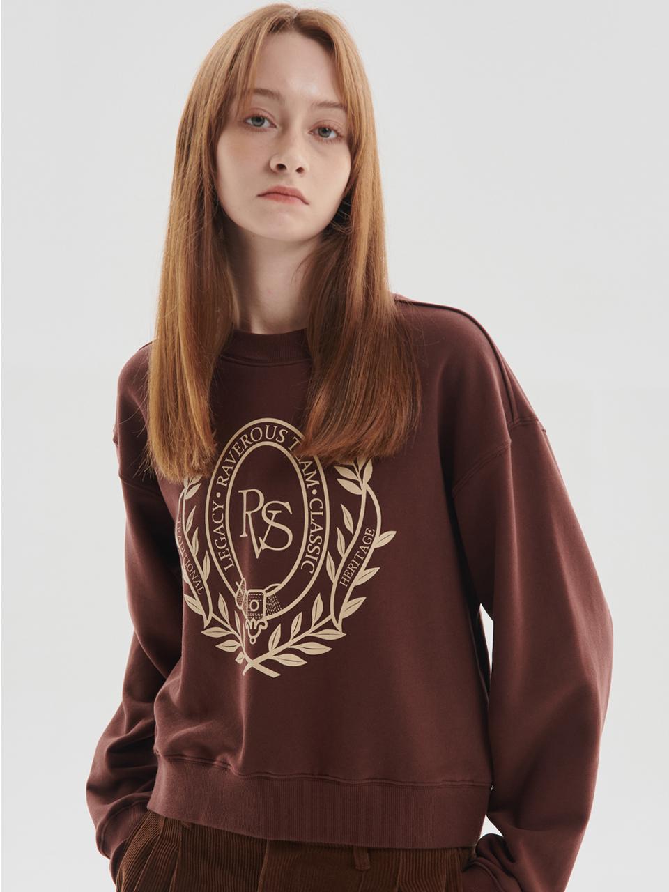 RAVEROUS Campus Logo Cropped SweatShirts Brown