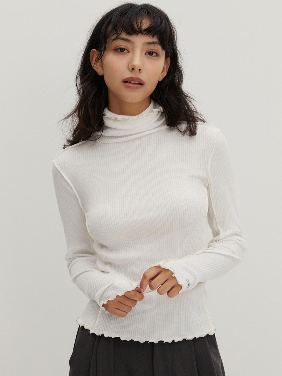 RAVEROUS Contrast Interlock Turtle Neck T/Shirts White