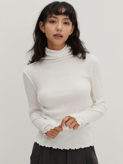 RAVEROUS Contrast Interlock Turtle Neck T/Shirts White