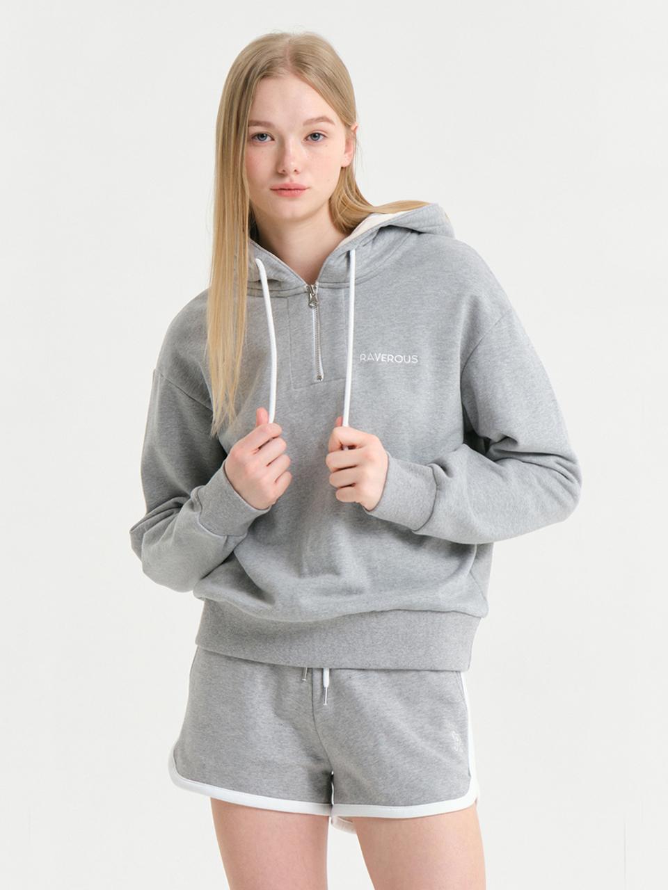 RAVEROUS Half Zip-up Hoodie Sweatshirts Melange Grey