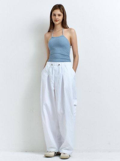 RAVEROUS Over-sized Nylon Cargo Pants [WHITE]