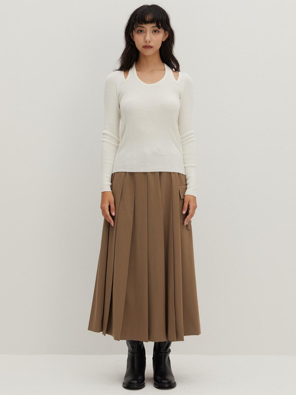 RAVEROUS Pleats Long Skirt Beige