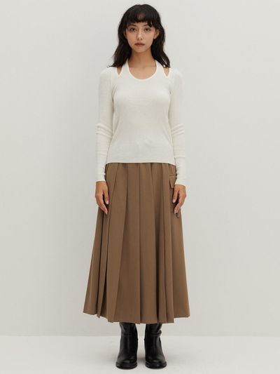 RAVEROUS Pleats Long Skirt Beige