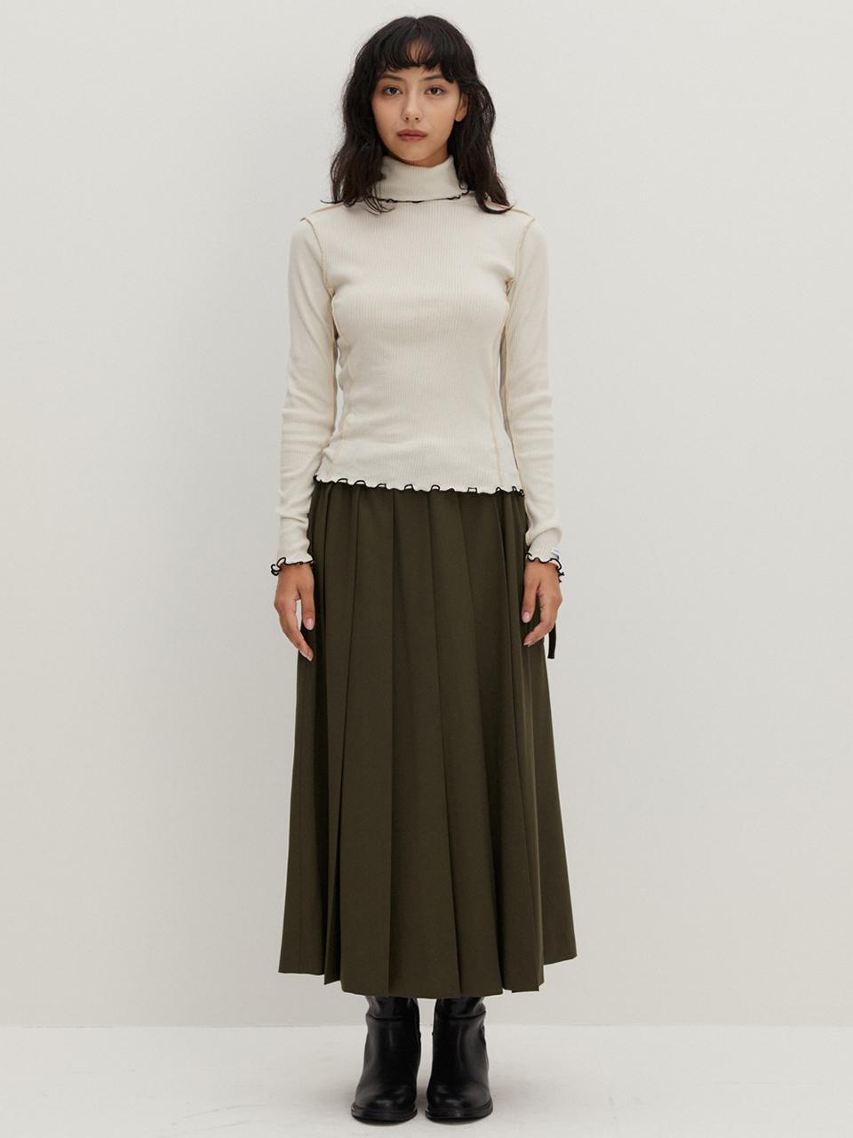 RAVEROUS Pleats Long Skirt Khaki