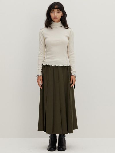 RAVEROUS Pleats Long Skirt Khaki