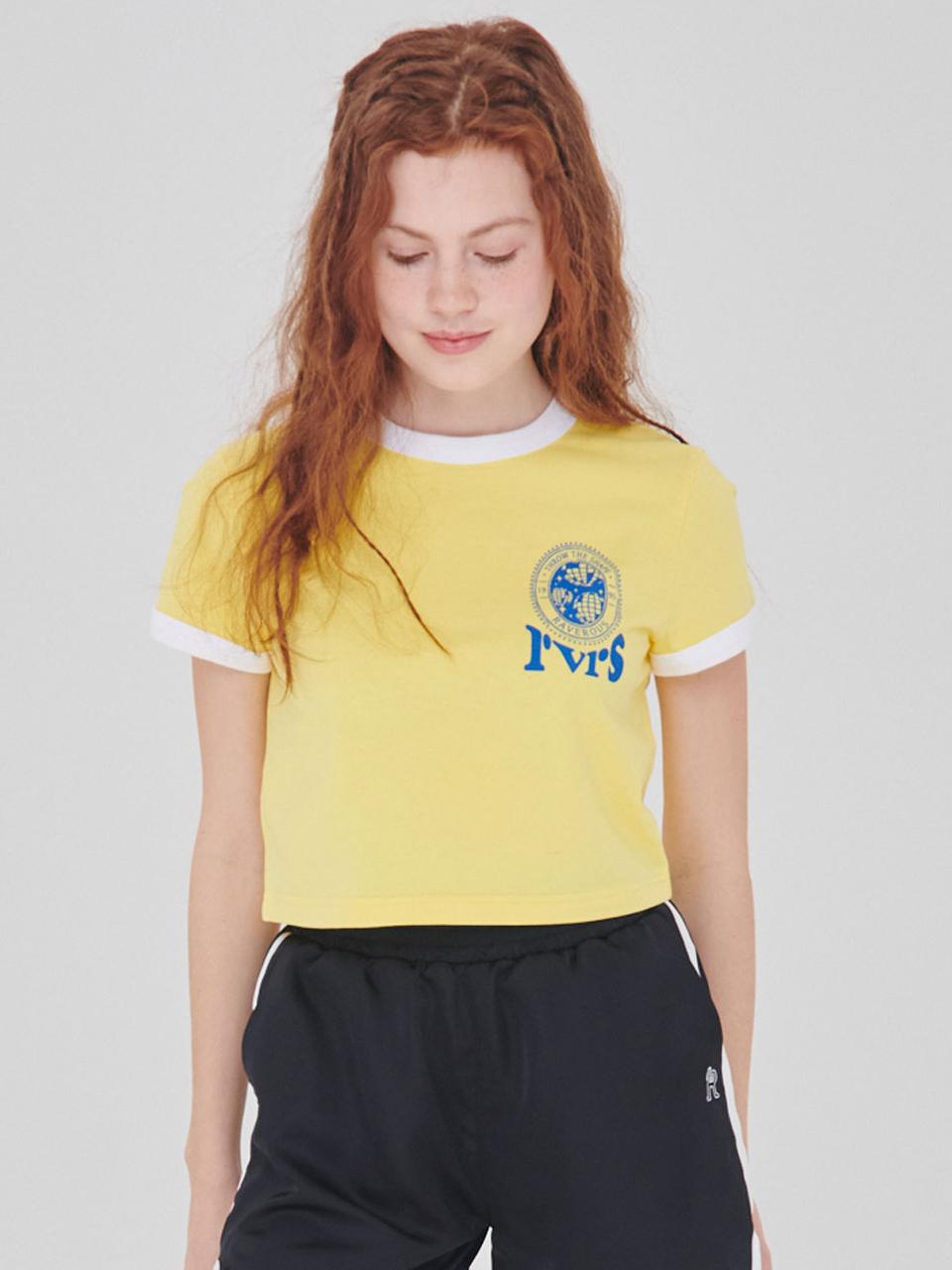 RAVEROUS Ringer Crop Short Sleeve T-Shirt Yellow