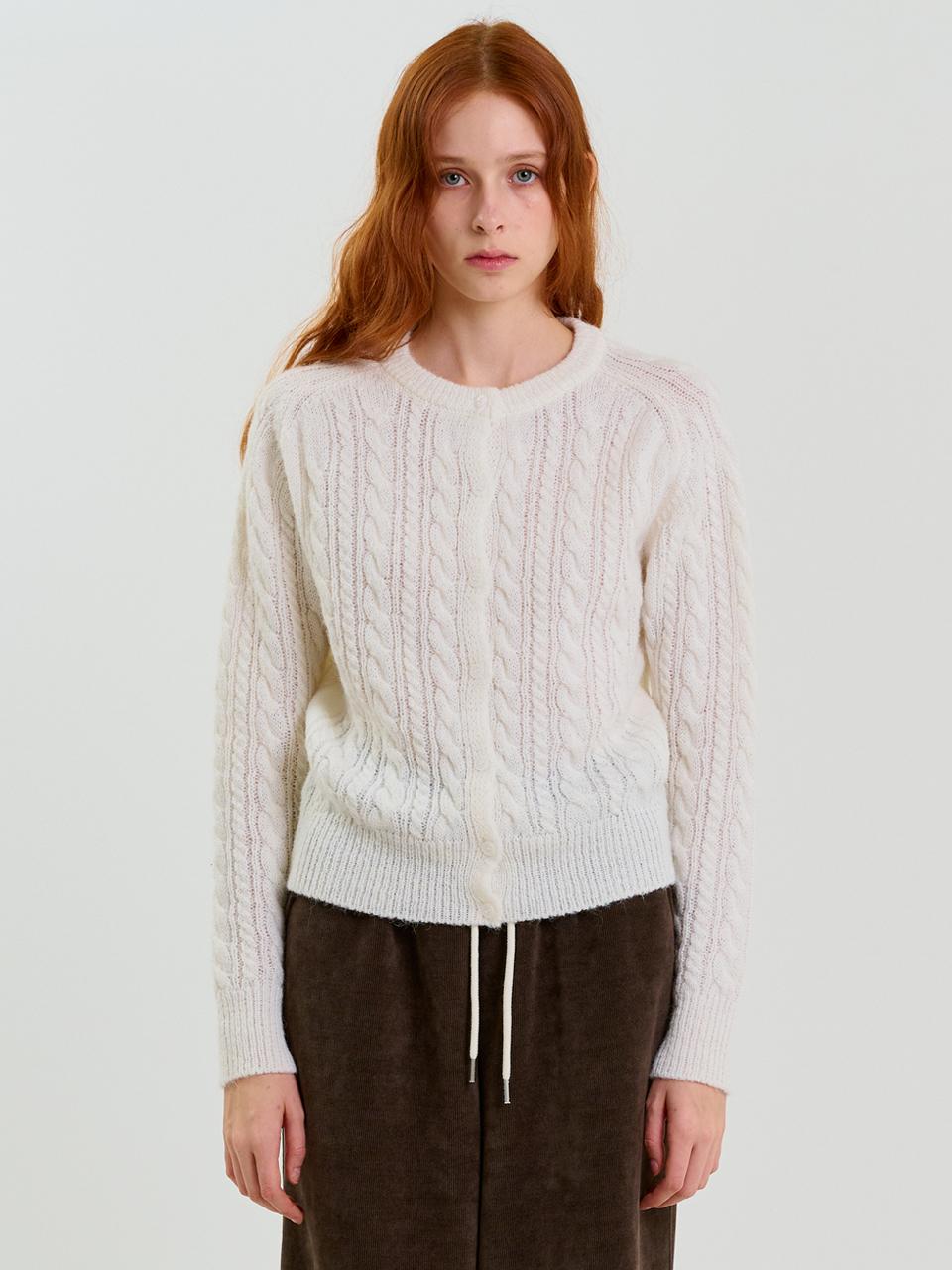 RAVEROUS Round Neck Cable Sweater Cardigan