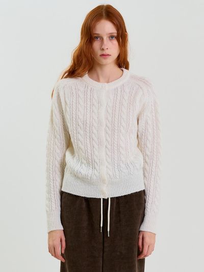 RAVEROUS Round Neck Cable Sweater Cardigan