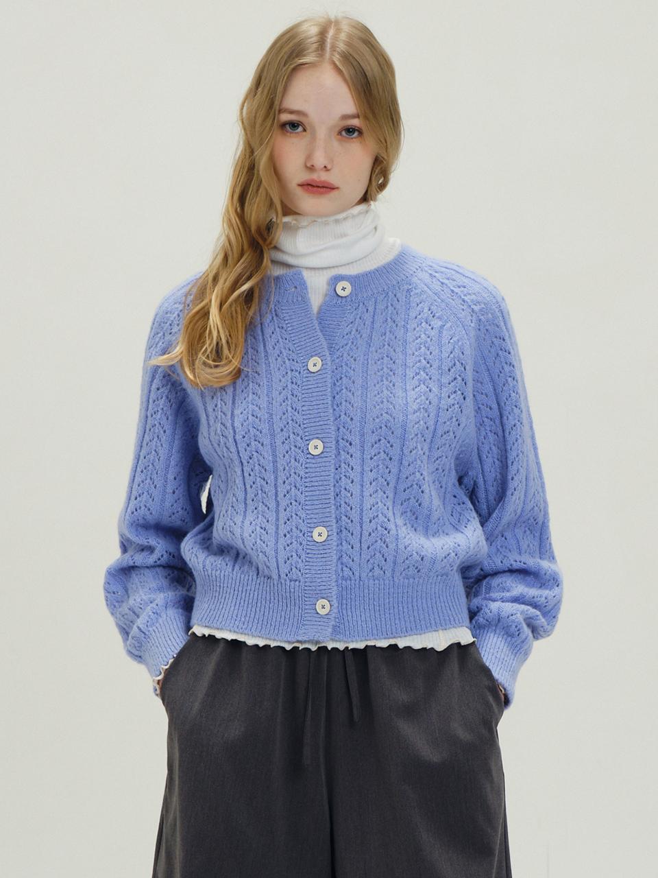 RAVEROUS Round Neck Skashi Sweater Cardigan S/Blue