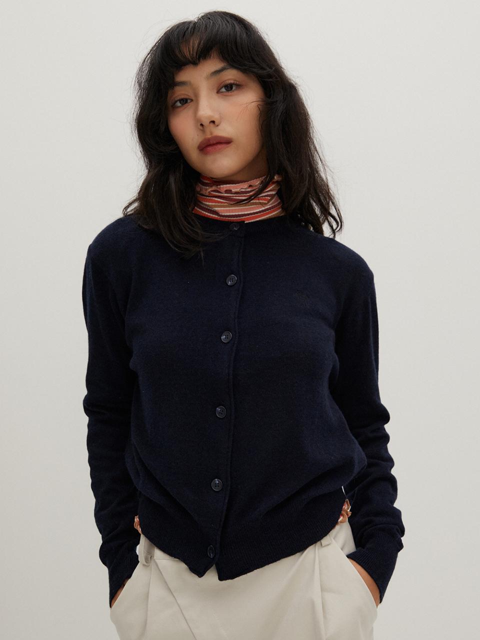 RAVEROUS Round Neck Sweater Cardigan Navy