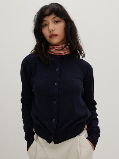 RAVEROUS Round Neck Sweater Cardigan Navy