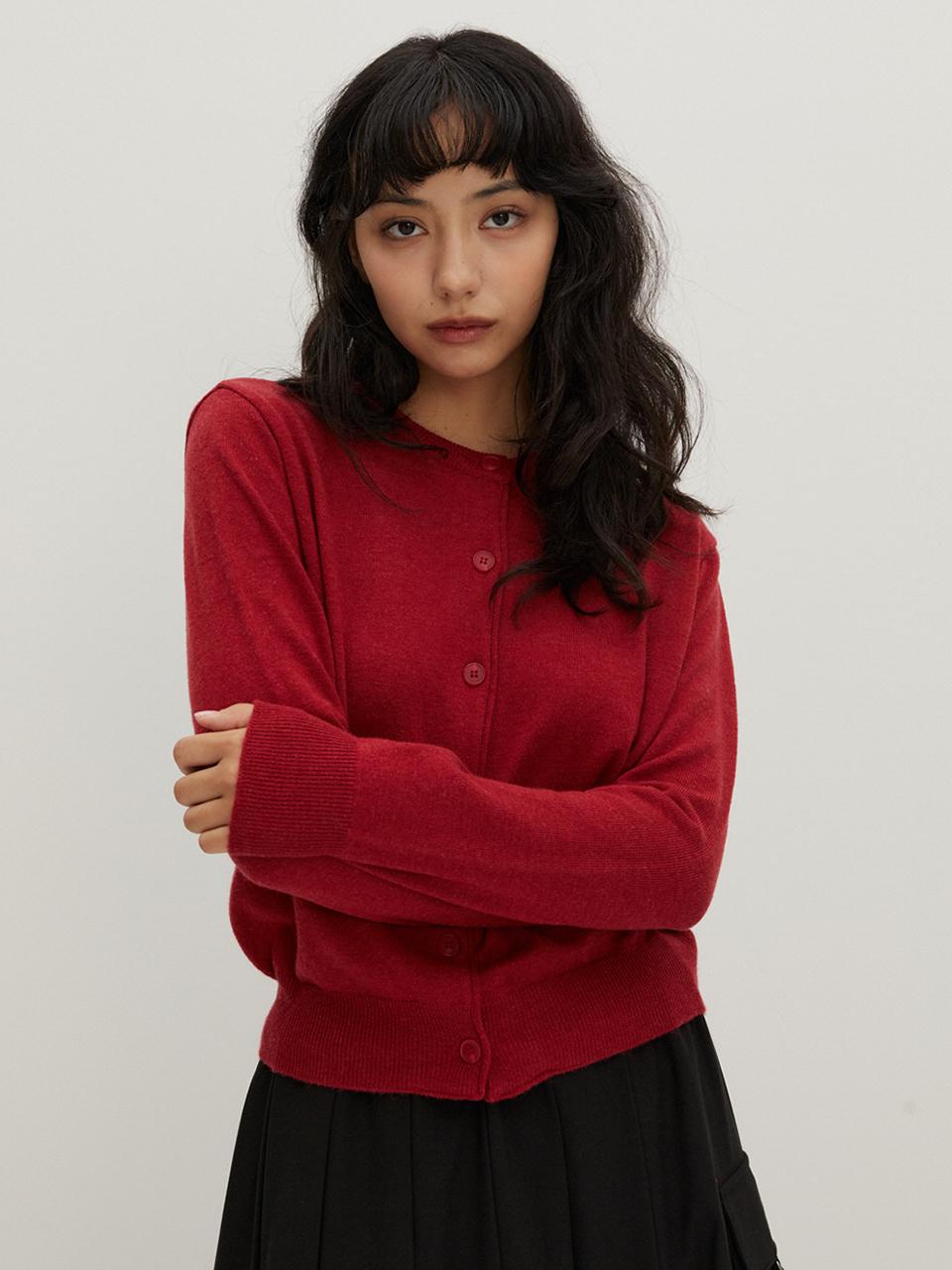 RAVEROUS Round Neck Sweater Cardigan [RED]