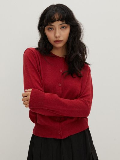 RAVEROUS Round Neck Sweater Cardigan [RED]