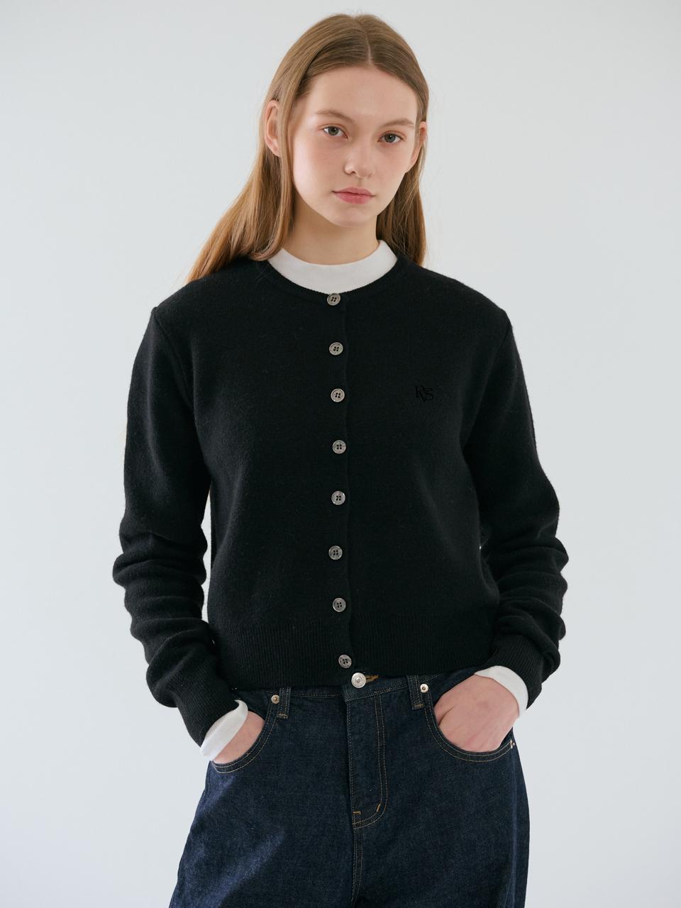 RAVEROUS RVS Round Neck Wool Blend Cardigan [Black]