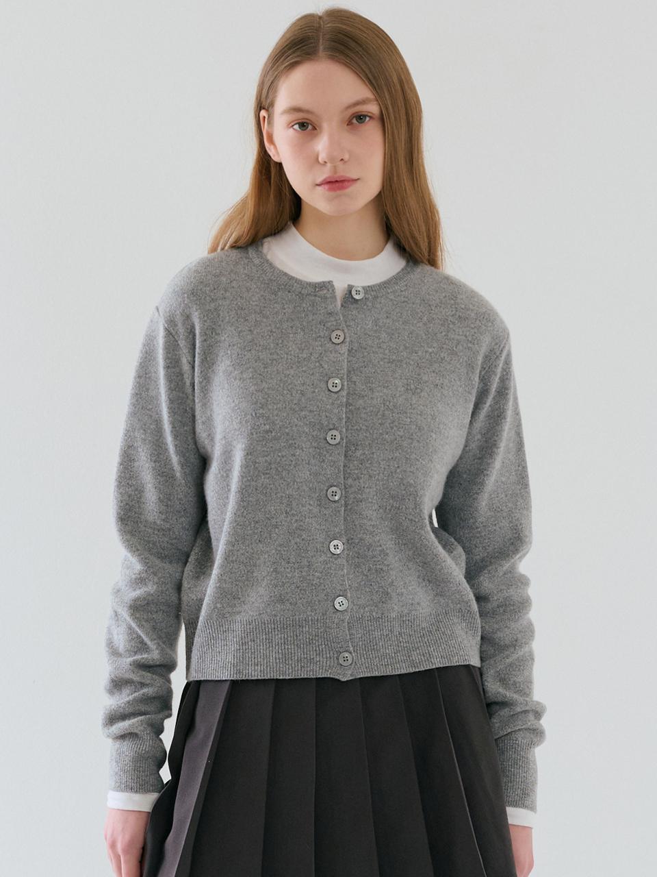 RAVEROUS RVS Round Neck Wool Blend Cardigan [Melange Gray]