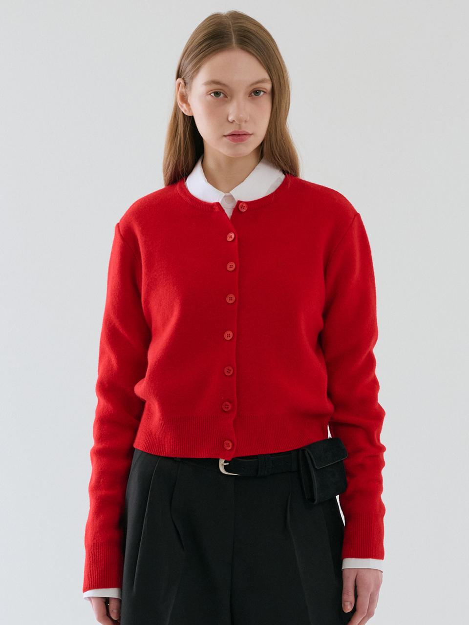 RAVEROUS RVS Round Neck Wool Blend Cardigan [RED]