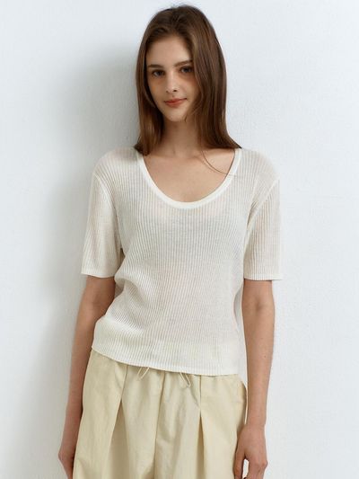 RAVEROUS Summer U-Neck Knit Sweater [Ivory]