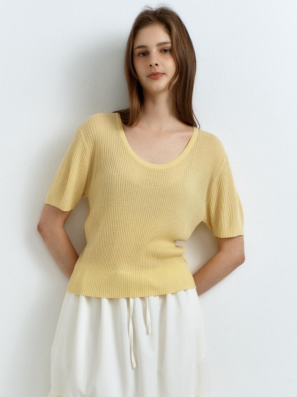 RAVEROUS Summer U-Neck Knit Sweater [Yellow]