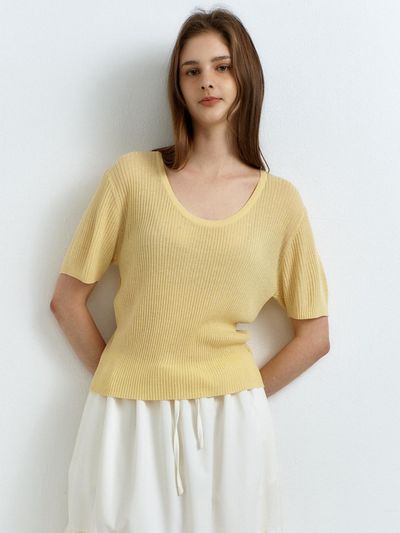 RAVEROUS Summer U-Neck Knit Sweater [Yellow]