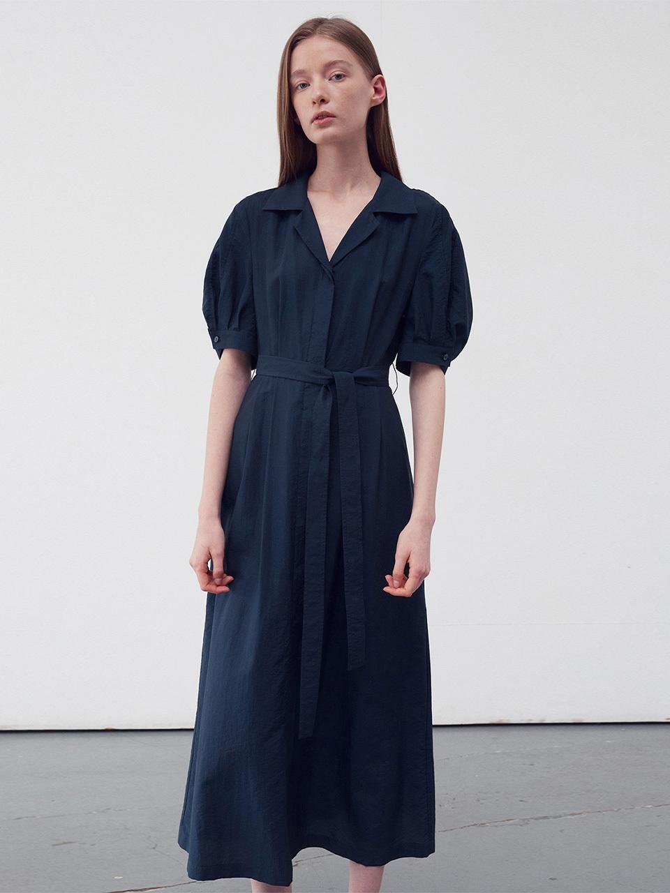 RE RHEE Balloon-Sleeve Belted Dress