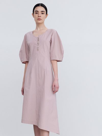 RE RHEE Balloon Sleeve Asymmetric Hem Dress
