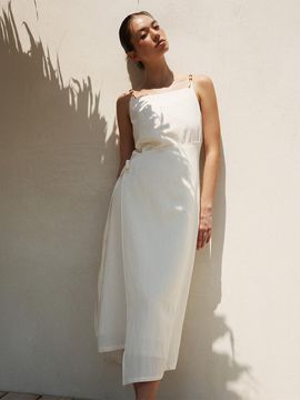 RE RHEE Beaded Detail Wrap Midi Dress