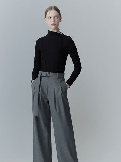 RE RHEE Belted Wide Leg Trouser (Grey)