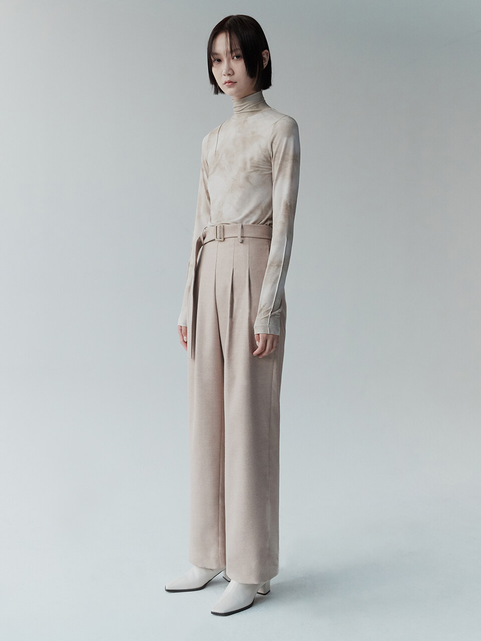 RE RHEE Belted Wide Leg Trousers_Beige