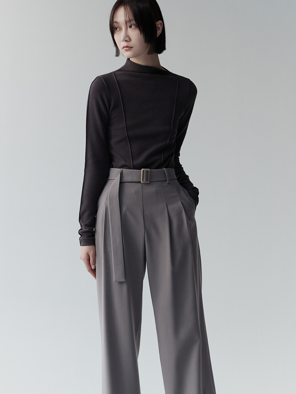 RE RHEE Belted Wide Leg Trousers_Cocoa