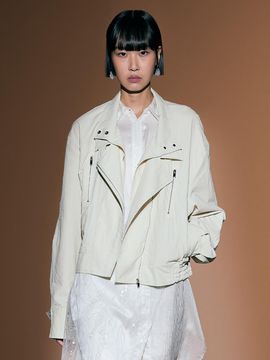RE RHEE BIKER COTTON-BLEND JACKET [CREAM]