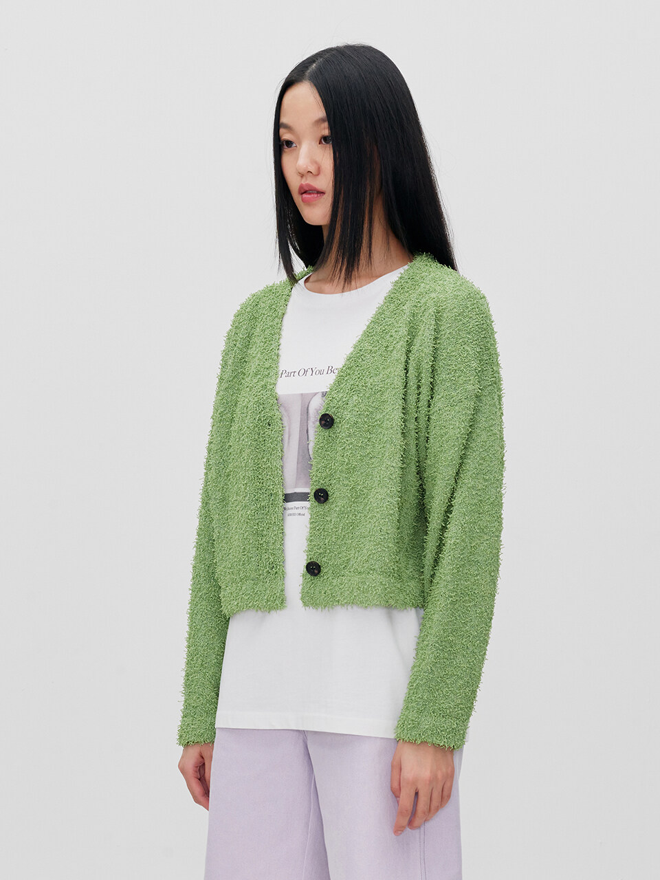 RE RHEE Button Down Fuzzy Knit Cardigan