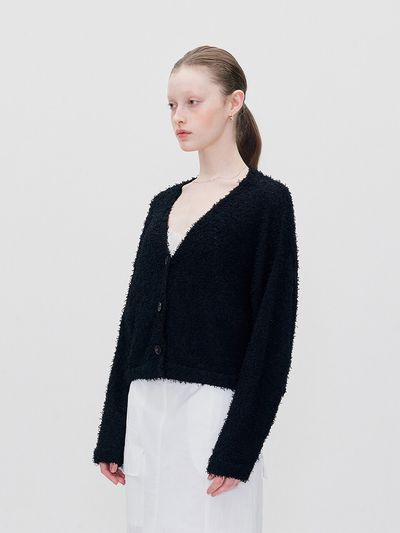 RE RHEE Button Down Fuzzy Knit Cardigan _ Black
