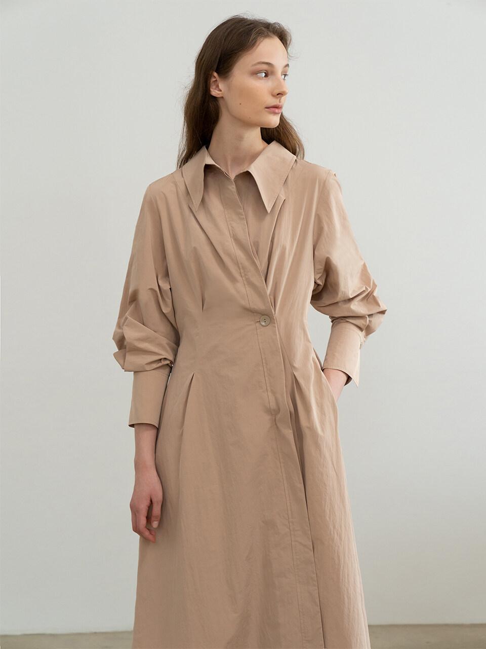 RE RHEE BUTTON WAIST MIDI SHIRT DRESS