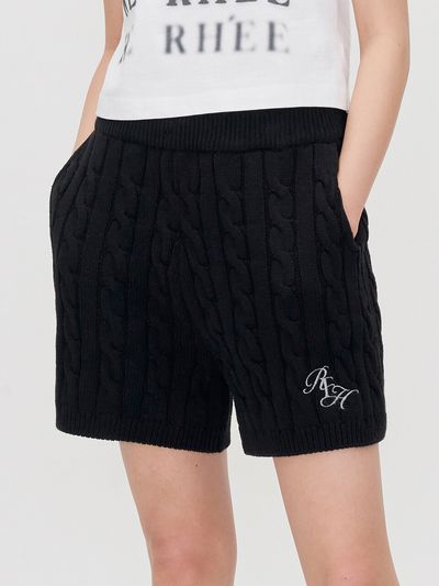 RE RHEE Cable Knit Shorts_Black