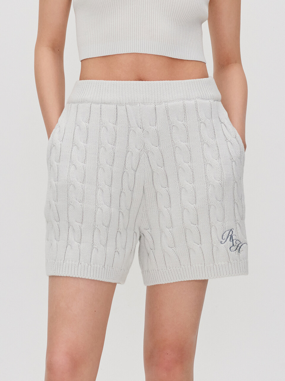 RE RHEE Cable Knit Shorts_Soft Mint