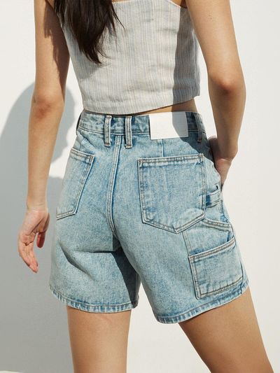 RE RHEE Carpenter Denim Shorts_Washed Blue