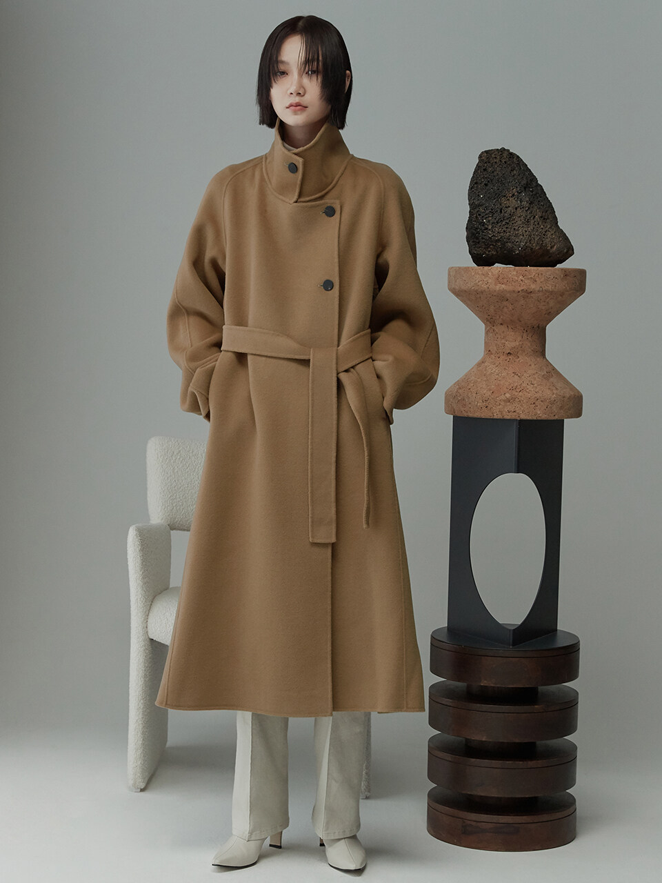 RE RHEE Cashmere Blend Handmade Coat (Camel)