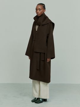 RE RHEE Cashmere Wool Blend Scarf Detailed Coat_Chocolate