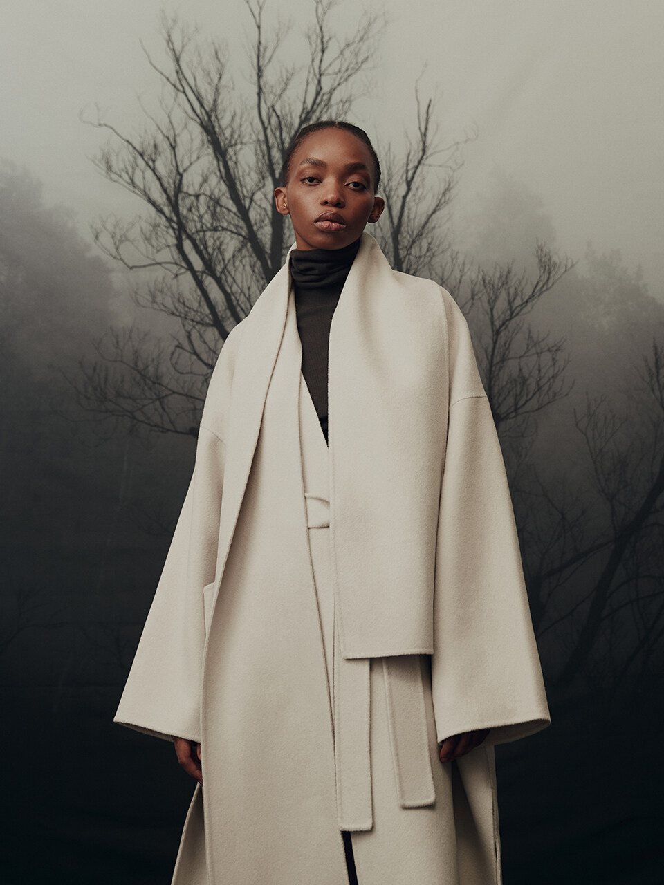 RE RHEE Cashmere Wool Blend Scarf Detailed Coat_Fog
