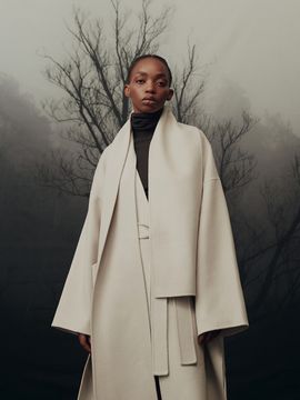 RE RHEE Cashmere Wool Blend Scarf Detailed Coat_Fog