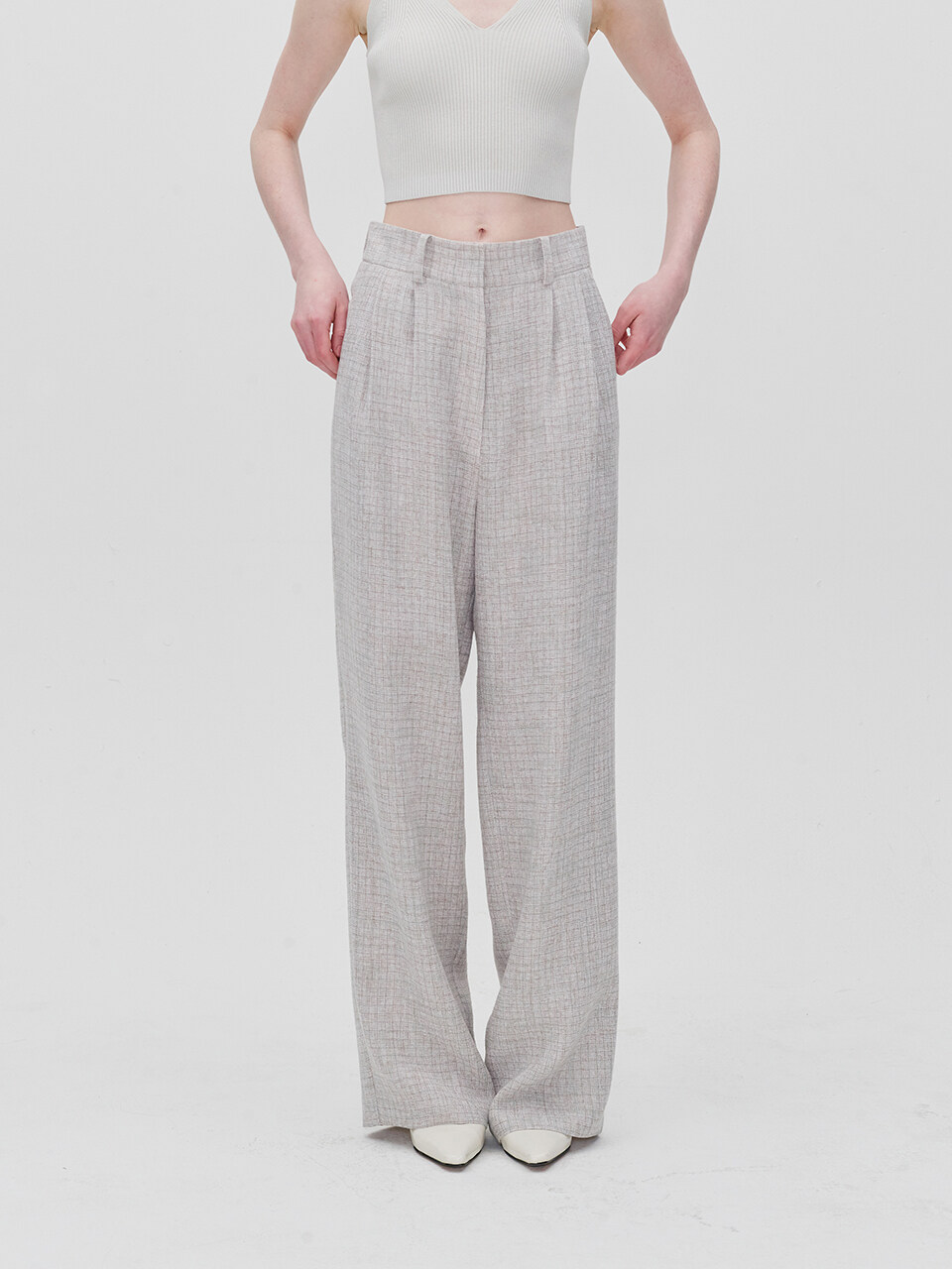 RE RHEE Checked Wide Leg Trousers