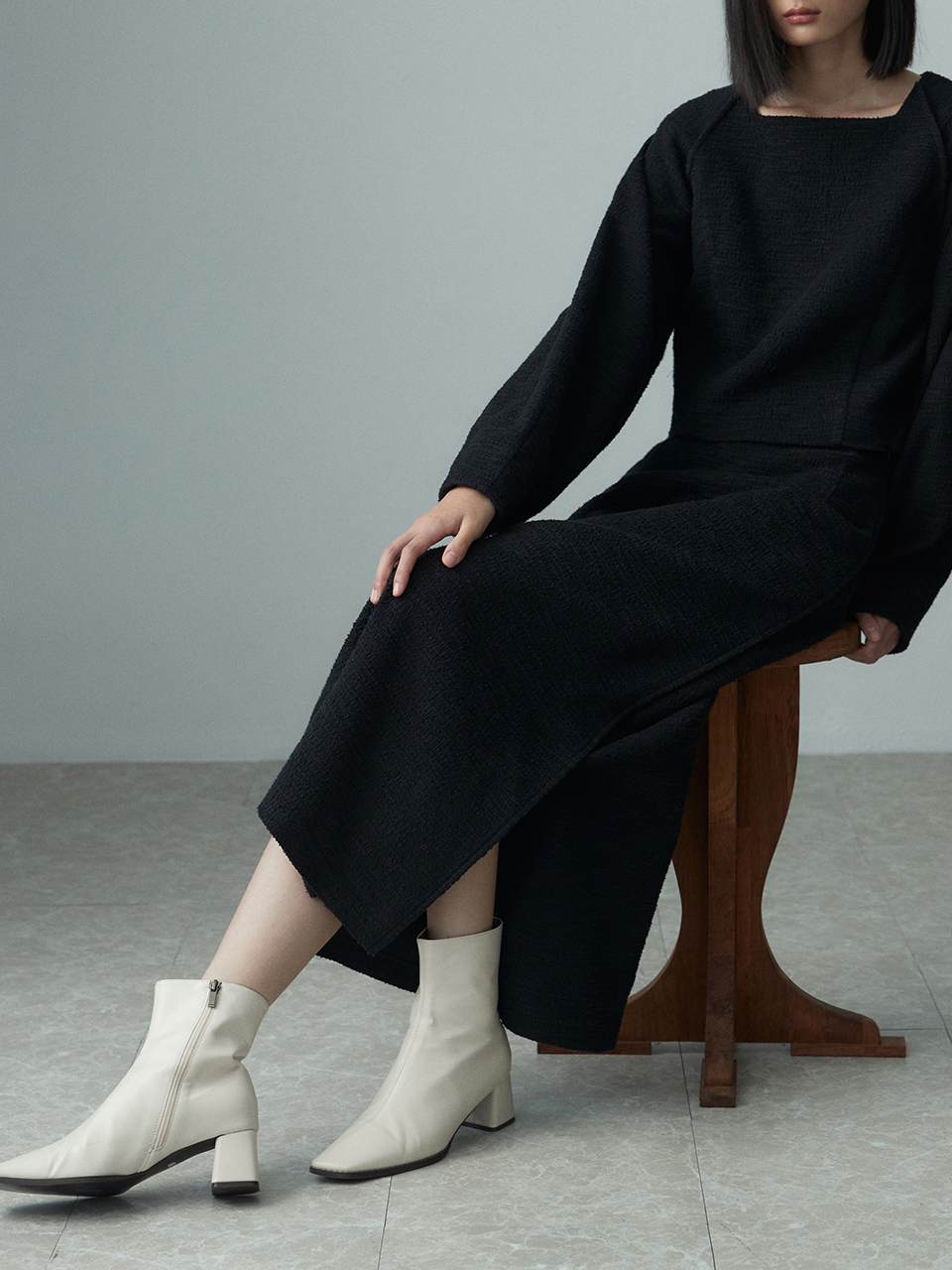 RE RHEE Classic A-Line Long Skirt_Black