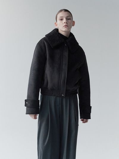 RE RHEE Cropped Shearling Jacket