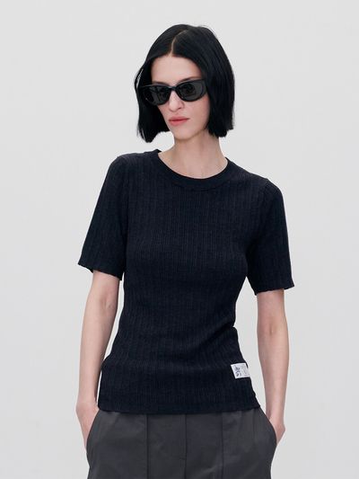 RE RHEE Cuff Sleeve Pleated Top_Black
