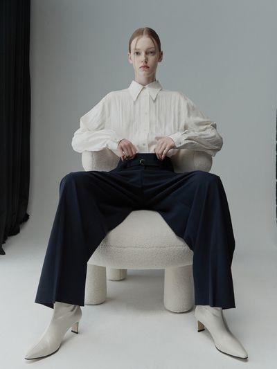 RE RHEE D Ring Belted Trousers Navy
