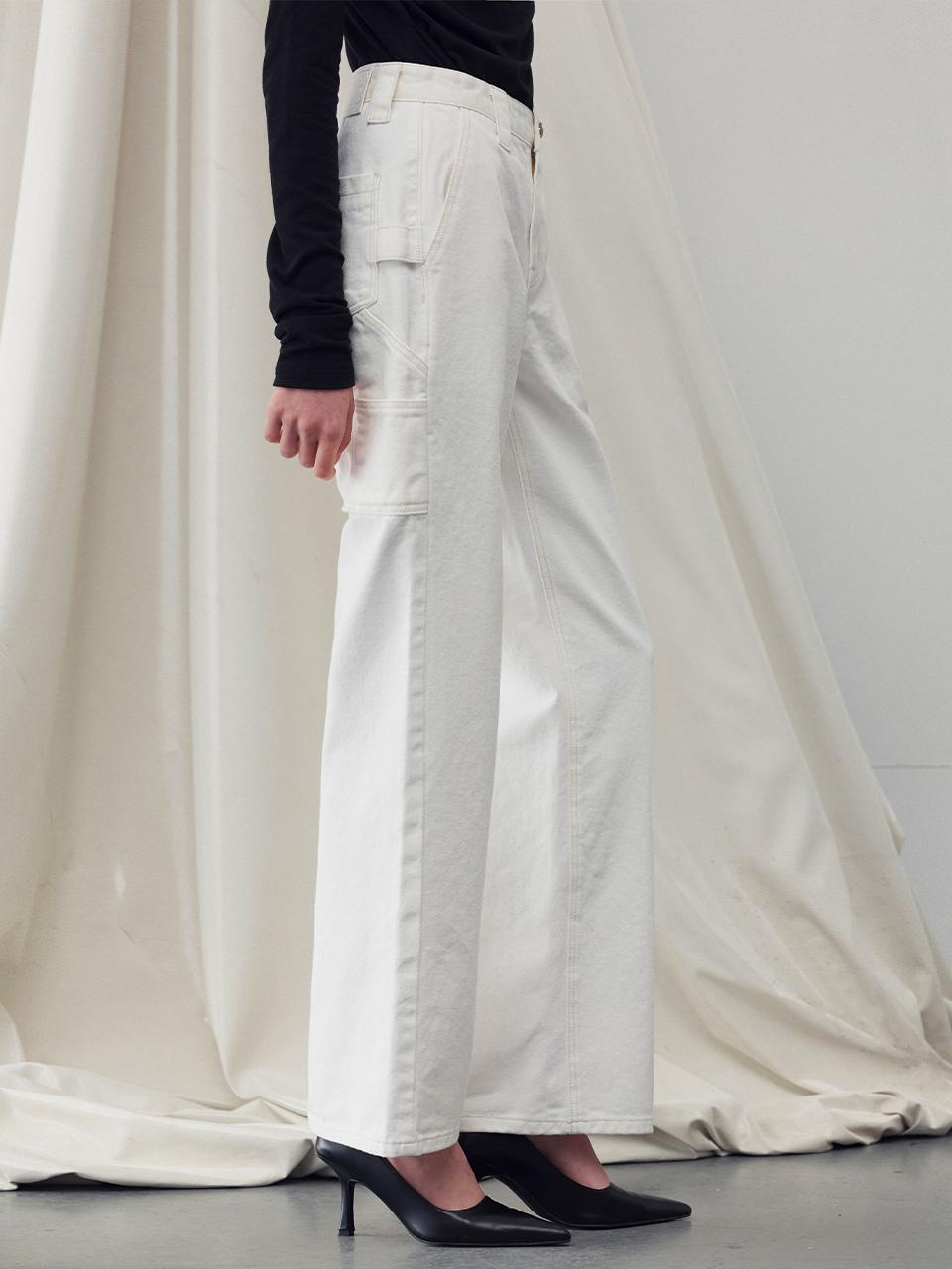 RE RHEE Denim Cargo Pants - White