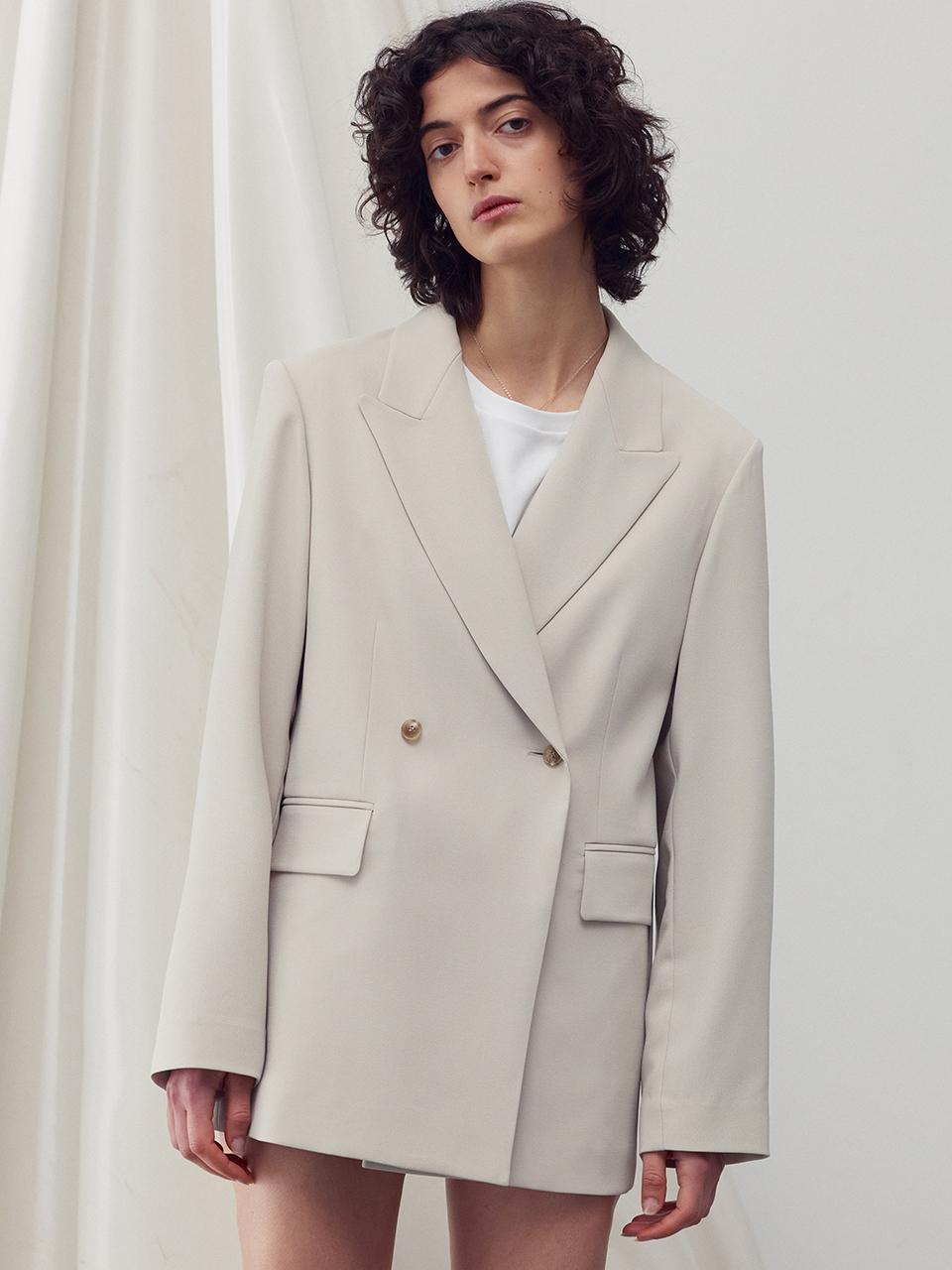 RE RHEE Double Breasted Jacket - Yellow Beige